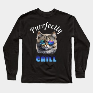 Purrfectly Chill Cat with Shades Long Sleeve T-Shirt